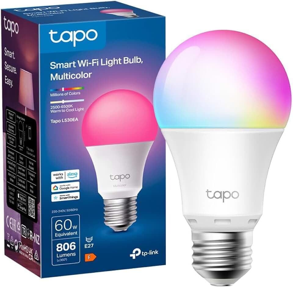Tapo L530EA Lampadina WiFi Intelligente LED Smart Multicolore, E27, Compatibile con Alexa, 806 lumen, 9W(Equivalente 60 W), Controllo Remoto tramite APP