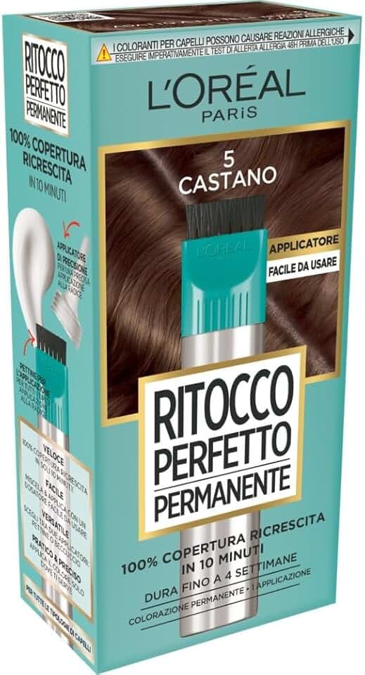 L'Oréal Paris Colorazione Ritocco Perfetto Permanente, Copre 100% della Ricrescita, In Soli 10 minuti, Fino a 4 Settimane, Colore: Castano