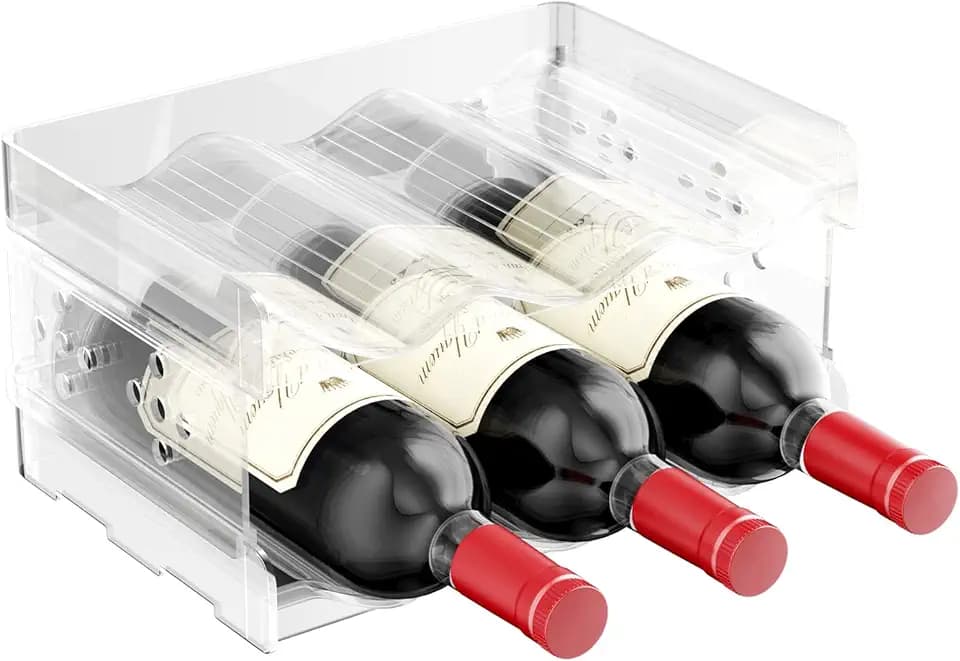 Set di 2 Portabottiglie in Plastica per Vino e Acqua, Impilabile Verticale per Frigorifero, Contiene 6 Bottiglie, per Armadi, Soggiorno, Cucina