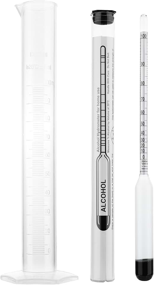 Alcolimetro per alcol e spiriti, per misurare la percentuale di alcol nei distillati (0-100%), con idrometro da 23 cm e provetta da 100 ml