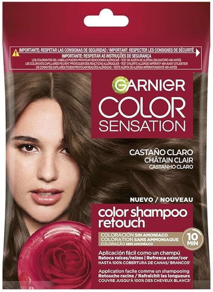 Garnier Color Shampoo Retouch - Colorazione permanente castano chiaro, 100% copertura per capelli bianchi - dura fino a 4 settimane