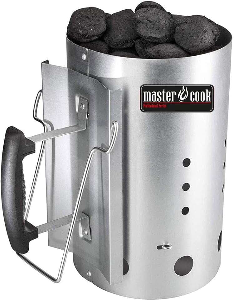 Brigros MasterCook - Ciminiera Accenditore Barbecue con Impugnatura di Sicurezza in Alluminio, Accendi Carbonella Barbecue Diametro 19 Cm E Altezza 30 Cm, Capienza Oltre 1,5 kg