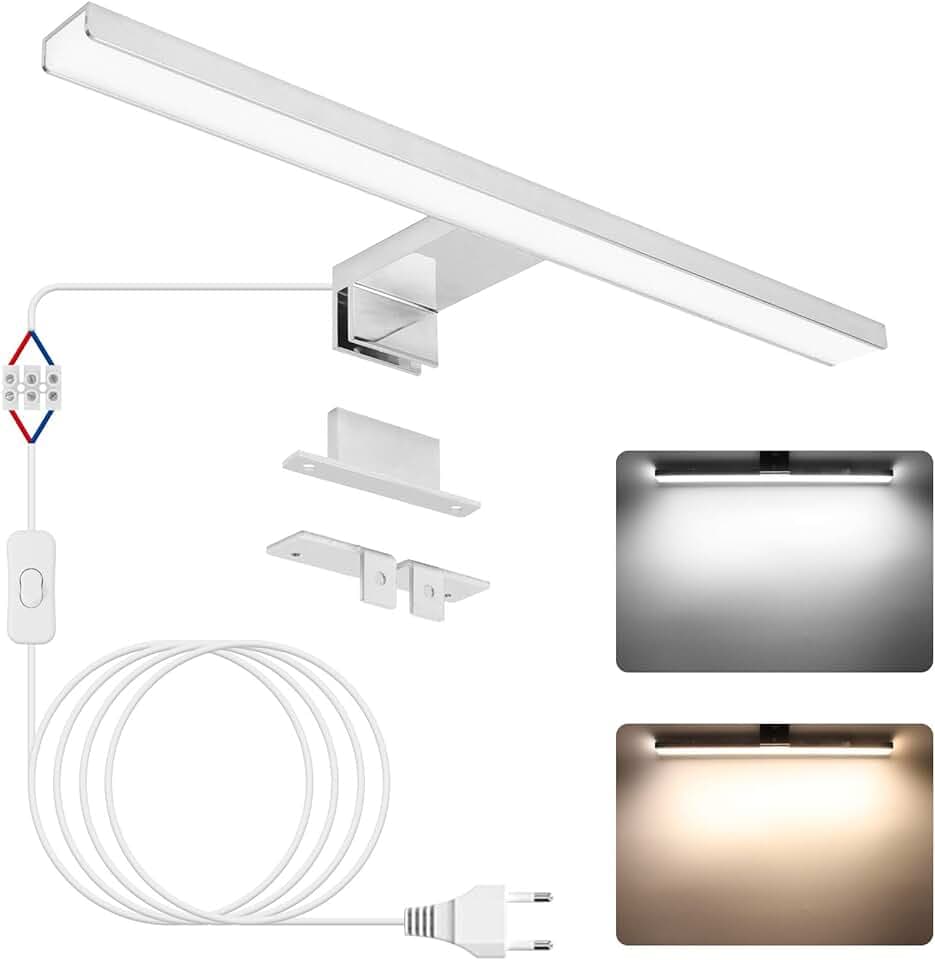 NIORSUN Lampada Specchio Bagno LED 12W 40cm Doppia Temperatura Colore 4000K 6000K, Impermeabile IP44,1100Lm Luce Specchio Bagno, Lampada Bagno Possono Essere Montato Su Specchio/Mobile/Parete（Argento）