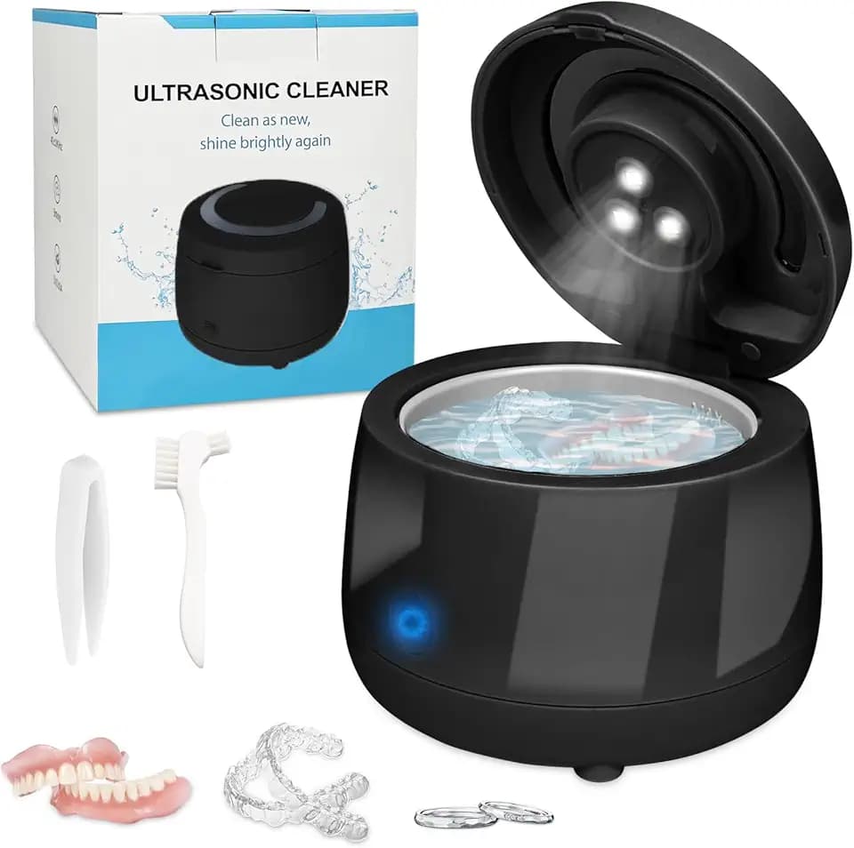 Bibykivn Pulitore Ultrasuoni - Pulitore Ultrasuoni UV 43000 Hz - Pulitore Ultrasuoni Occhiali per Pulizia Gioielli, Protesi dentali, Orologi, Occhiali, Anelli, Collane (Nero)