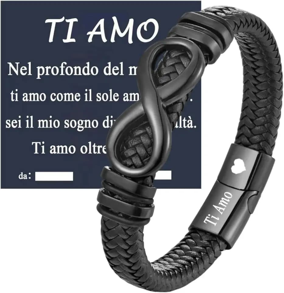 Gkmamrg Regali San Valentino per lui Uomo Mariti Fidanzati – Bracciale da uomo in pelle con incisione Ti Amo