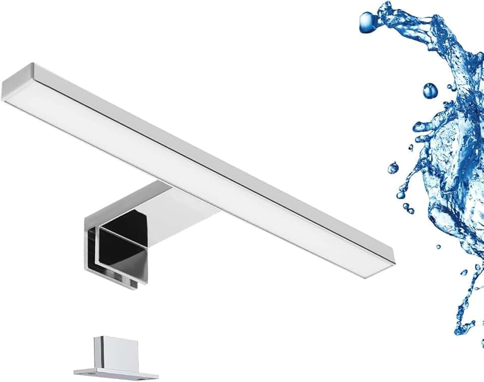 LIGHTWORLD24 Lampada da Specchio LED 30 cm – 5W, 550 Lumen, 4000K Bianco Neutro, IP44, 230V – Colore Argento Cromo – Luce da Bagno, Trucco, Armadio, Montaggio a Clip o Superficie