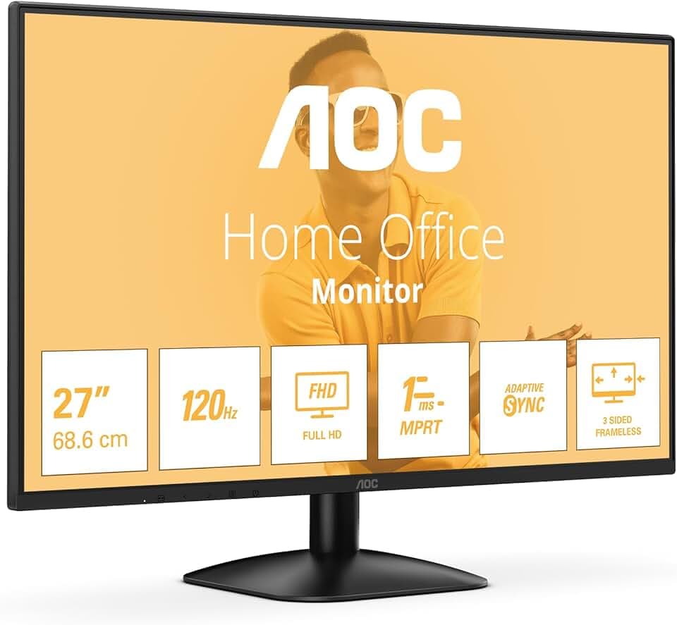 AOC 27B31H - Monitor Full HD da 27 pollici, 120 Hz, sincronizzazione adattiva dell'immagine 1920x1080, 1x D-Sub, 1x HDMI 1.4 nero, 27 inch FHD IPS, 100 Hz, No Altoparlanti