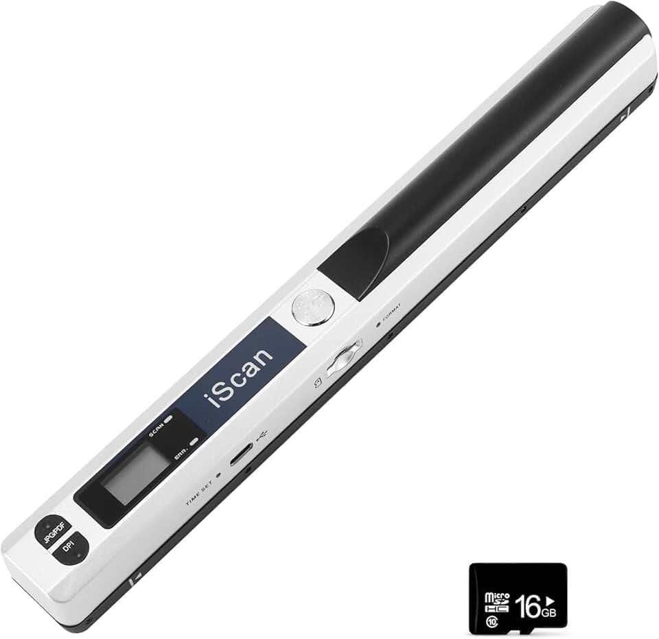 AOZBZ Scanner Per Documenti Portatile, 900 Dpi, Scanner di Immagini USB A4 a Colori, Scanner Portatile Per Foto, Scansione Pratica (Micro Bisogno di Schede SD/TF) (Bianco Con scheda di memoria)