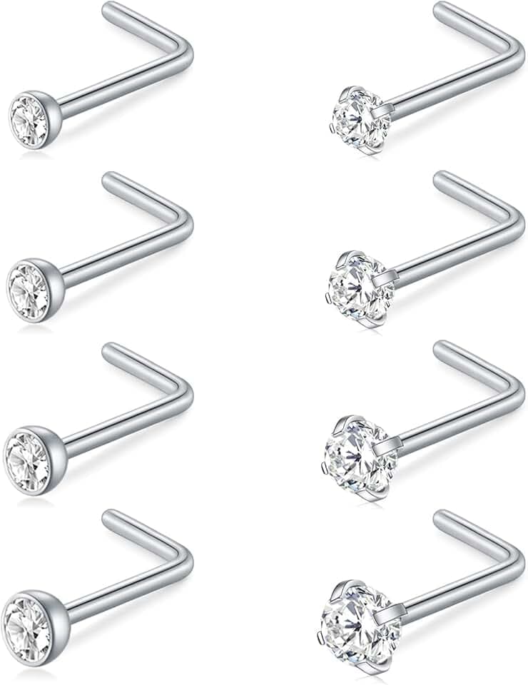AceFun Piercing Naso 18G 20G Set Acciaio Chirurgico 1,0mm 0,8mm a Forma di L e Borchie a Spirale con Sfera Opale CZ Anelli Naso Stud 7mm