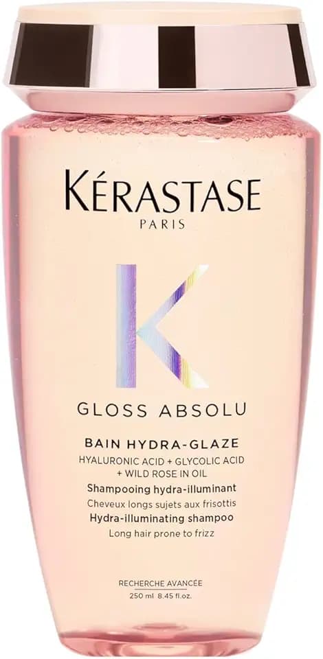 Kérastase Gloss Absolu, Shampoo per Capelli Crespi, Con Acido Glicolico, Acido Ialuronico e Olio di Rosa Canina, Bain Hydra-Glaze, 250ml