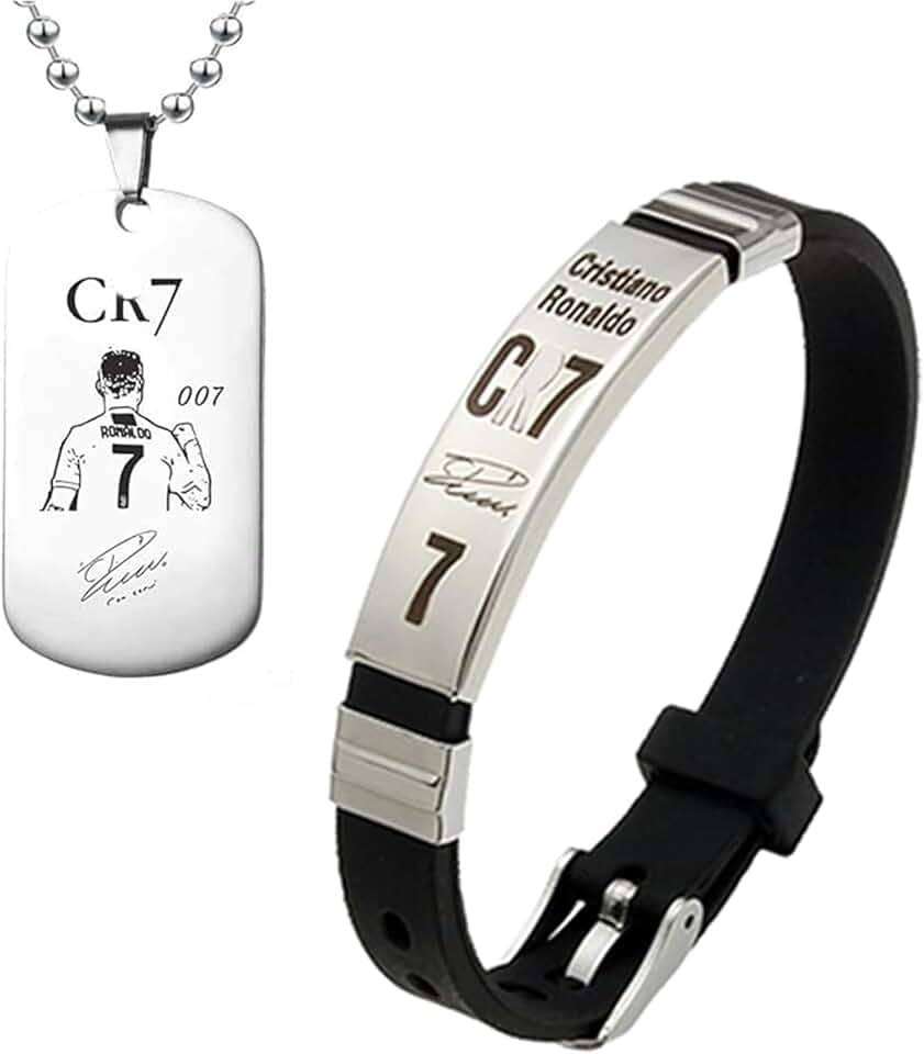 fufupaw Collana da Calcio Numero 7 per Bambini e Ragazzi - Set Regalo Con Braccialetto per Gli Appassionati di Palla