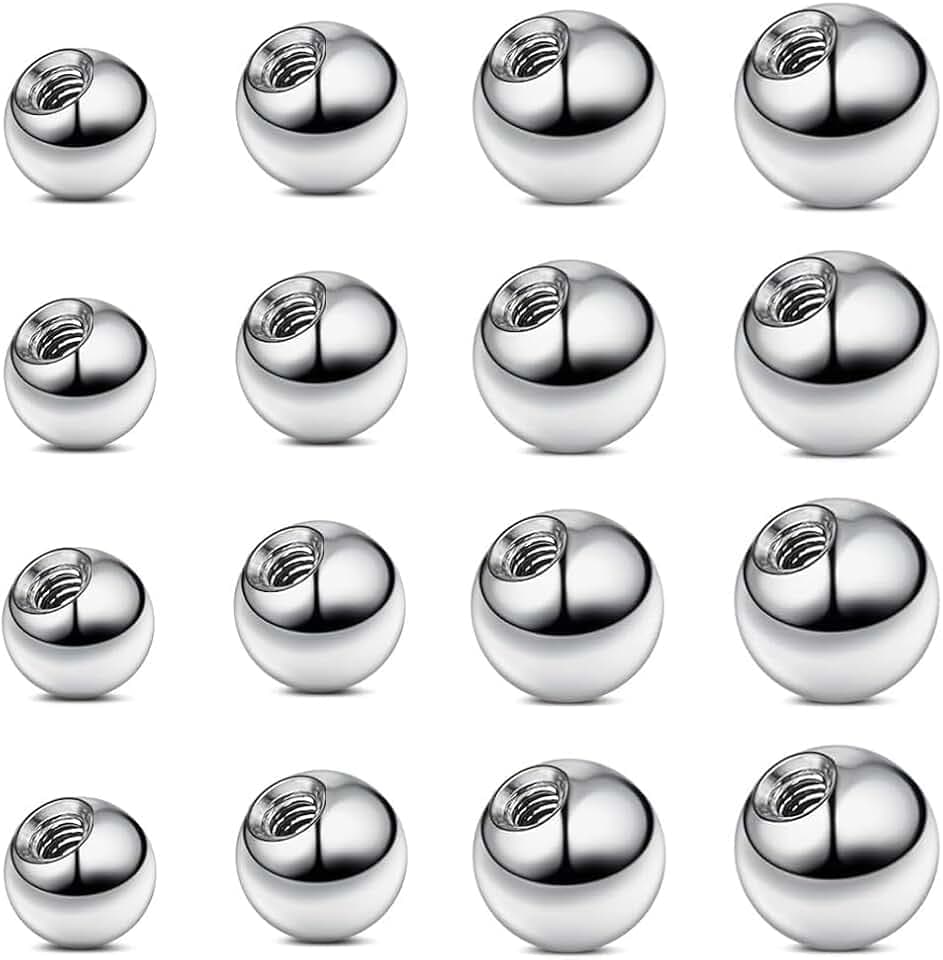 NOPKESV 16 Pezzi 14G Ricambio Palline Piercing Acciaio Chirurgico Pallina per Piercing al Capezzolo Piercing Setto Sopracciglio alla Lingua Ombelico Industriale Piercing(3/4/5/6mm)