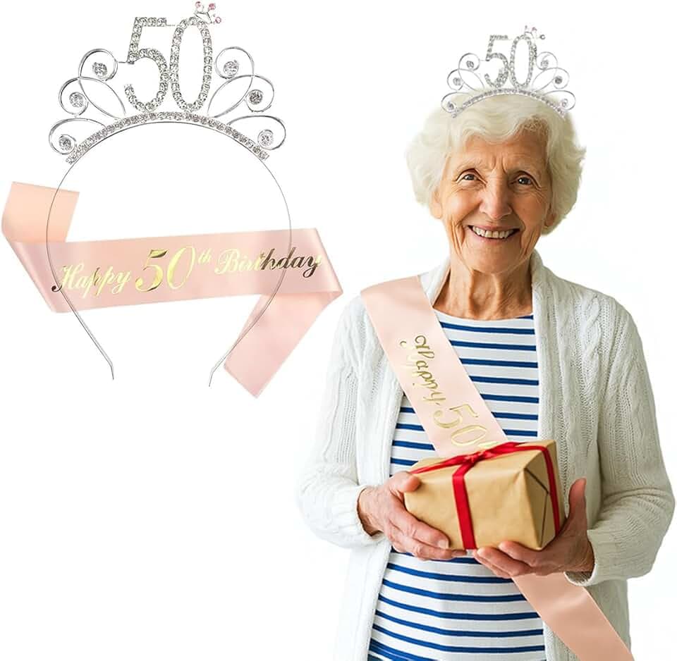 ZKGYUS Compleanno Corona e Fascia, Happy Donna Strass Corona Diadema e Fascia, per Accessori Decorativi per Feste per Ragazze