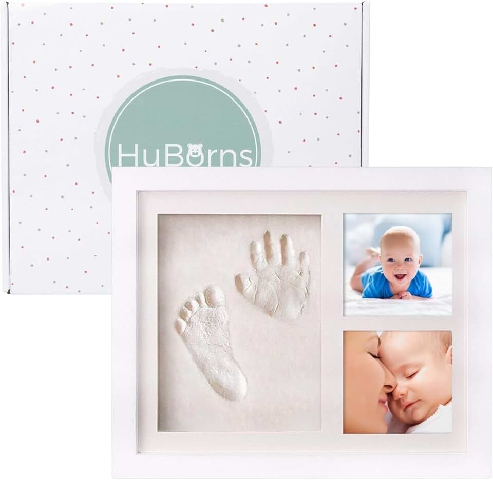 Kit impronte neonato con argilla, cornice per calco mani e piedi, idea regalo nascita o battesimo, ricordo originale per bimbo e bimba (Bianco)