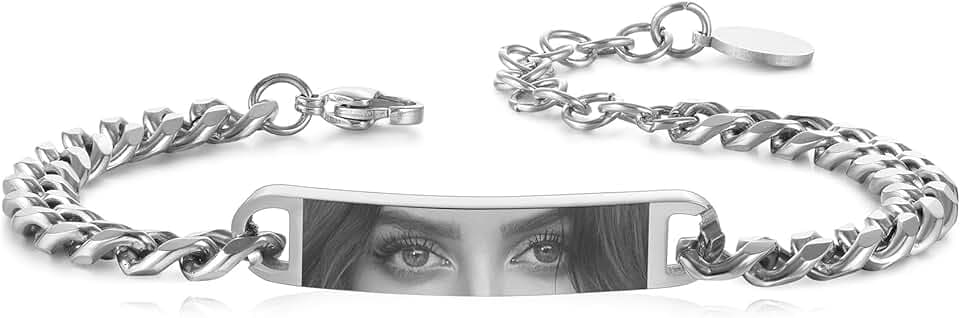 MeMeDIY Bracciale Uomo con Foto Occhi Personalizzata Braccialetto Acciaio Inossidabile Regolabile con Incisione Foto/Nome/Testo Regalo Personalizzati per Marito Fidanzato Coppia Anniversario
