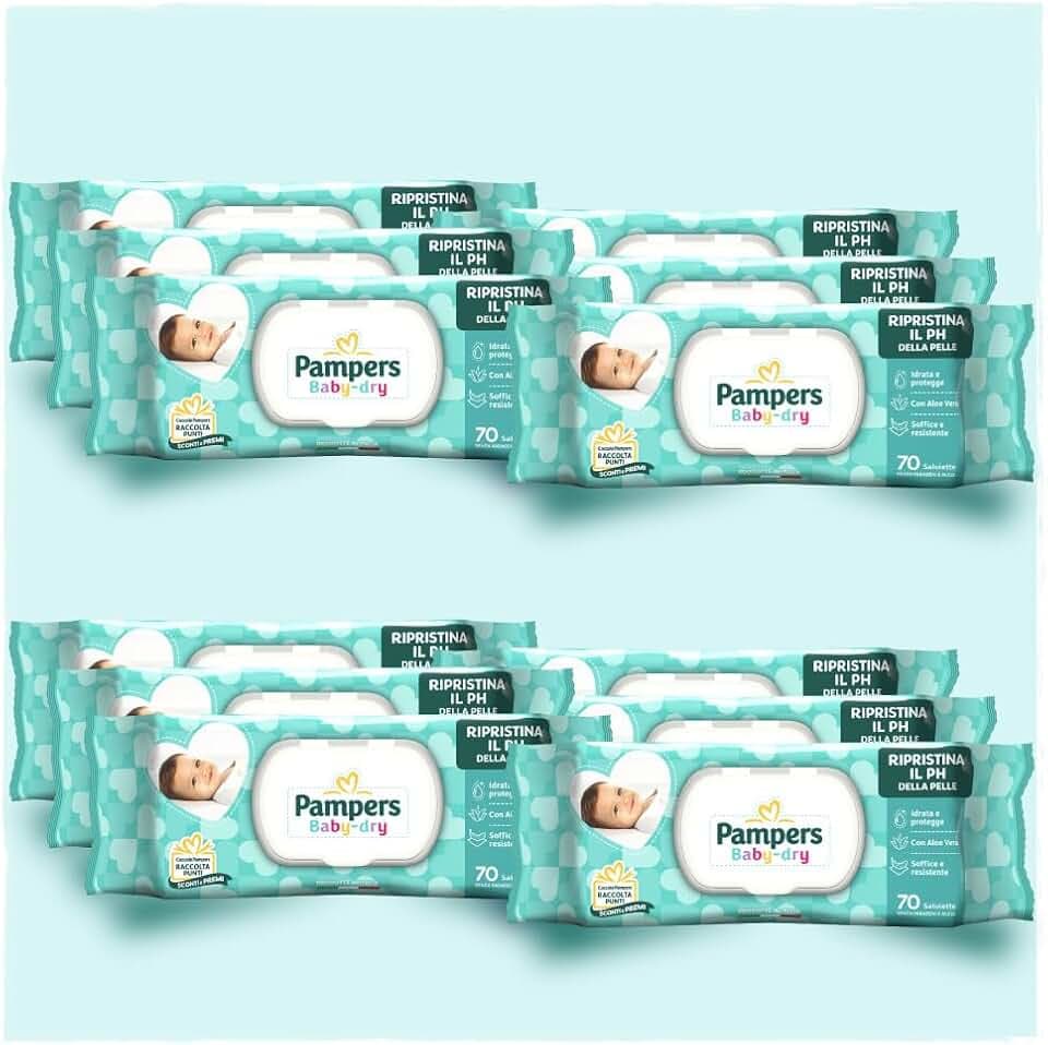 Pampers Baby Dry Salviette Umidificate per Neonati e Bambini, 840 Unità (12 Confezioni), Formato Scorta, Con Aloe Vera, Ripristina il PH Naturale della Pelle, Protezione da Irritazioni