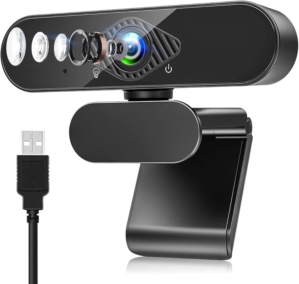 Webcam, Webcam per PC con Microfono 1080P con Video Camera USB 2.0 per Laptop, Desktop, Smart TV per Videochiamate, Conferenza, Studio e Lavoro