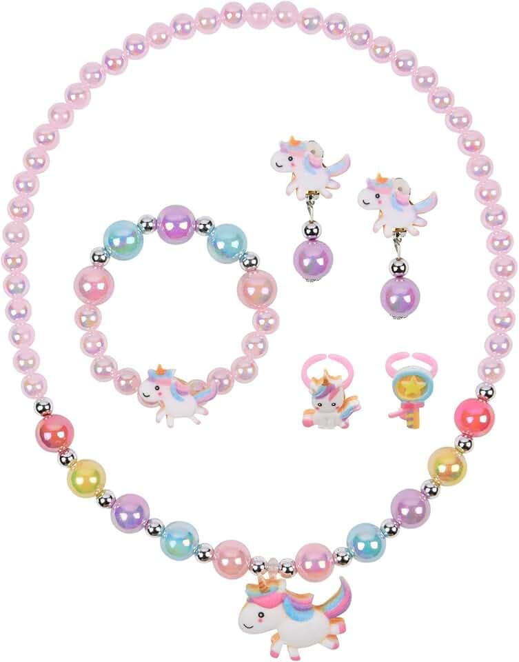 OSDUE 5/6 Pezzi Set di Gioielli a Conchiglia, Della Principessa dei Set Gioielli Collana Braccialetto Orecchini Anelli, Principessa Forniture Feste Accessori Regalo Compleanno