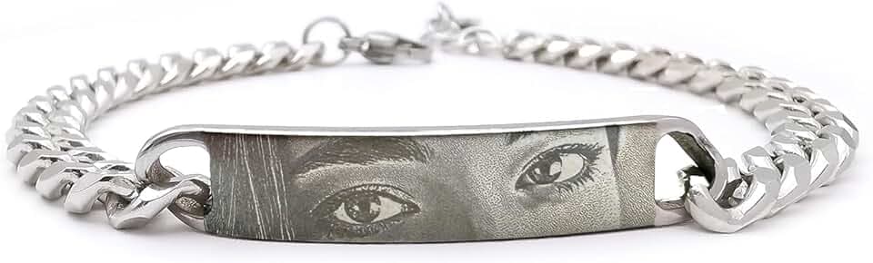 ALMENDRA Bracciale con foto occhi fidanzati con fotografia personalizzata da uomo incisa braccialetto incisione nome frase inciso scritta regalo