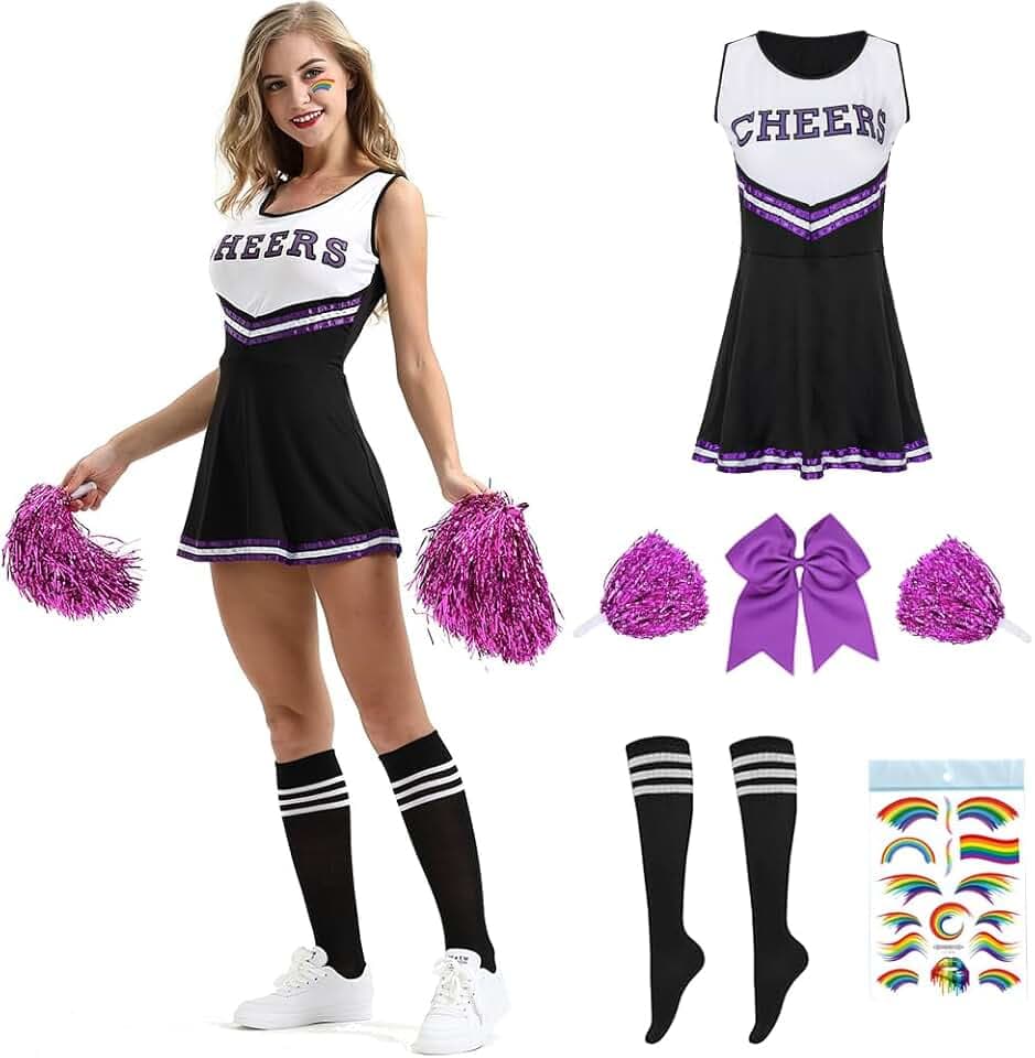 Costume da cheerleader, da donna, per adulti, da cheerleadering, per travestimento, carnevale, cosplay, Halloween