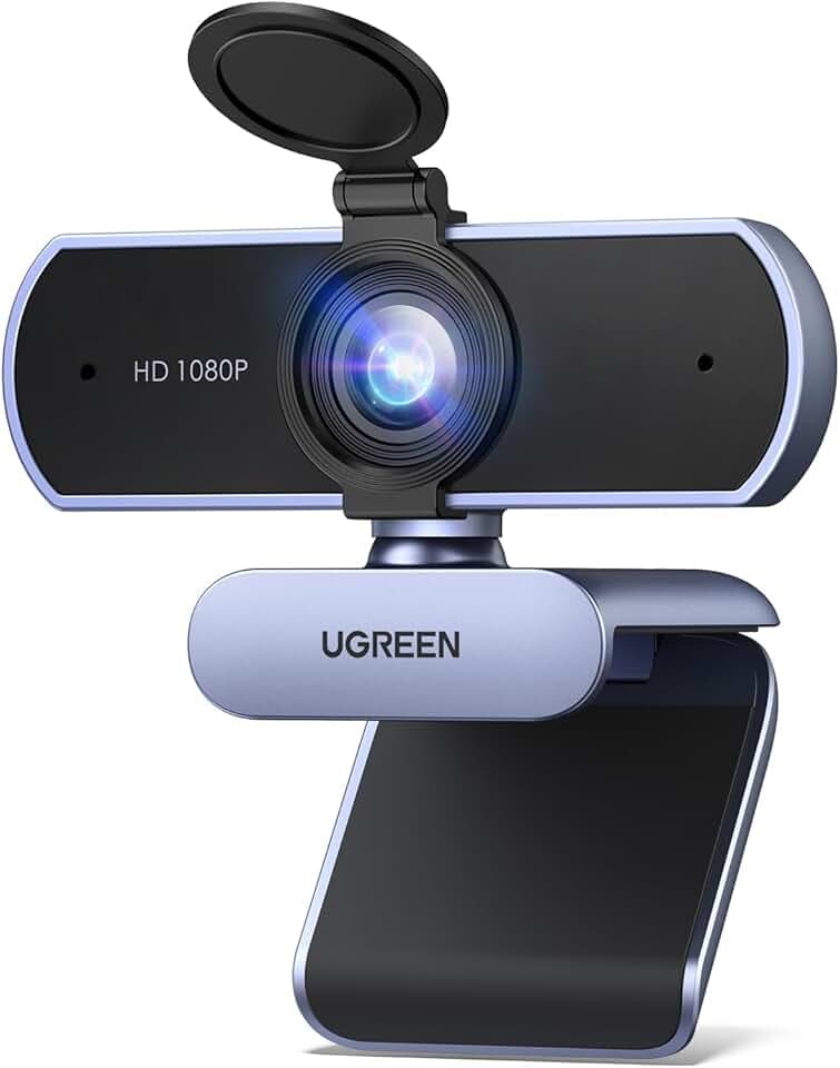 UGREEN Webcam Full HD 1080P 30FPS USB A PC Camera 2 Microfono Incorporato 85°Angolo di Visione per Windows MacOS Linux Supporto Youtube Streaming Skype Video Calling Zoom Videoconferenze(Grigio)