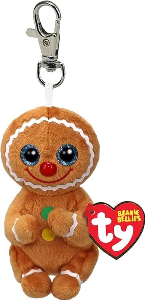 TY Beanie Bellies Clips - Anello Porta Chiavi di Peluche, Cookie il Biscotto Pan di Zenzero con gli Occhioni Verdi Glitter, gli Animaletti con il Pancino Morbido Originali Ty - 12 Cm - T43118