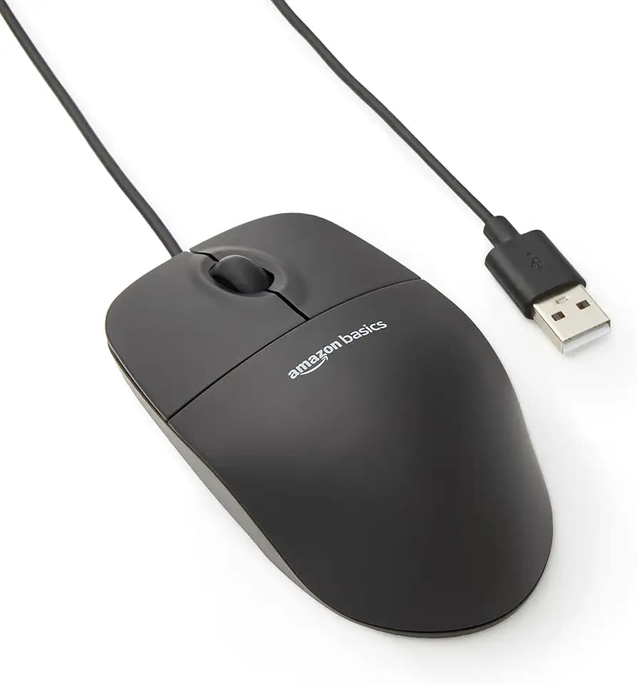 Amazon Basics Mouse ottico nero con USB e 3 pulsanti per Windows e Mac OS X