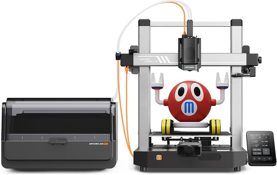 ANYCUBIC Stampante 3D Kobra 3 V2 Combo, Stampa Multicolore (4-8 Colori), Asciugatura e Stampa, 600 mm/s ad Alta Velocità, Livellamento Automatico LeviQ 3.0, Lavoro con i Principali Filamenti