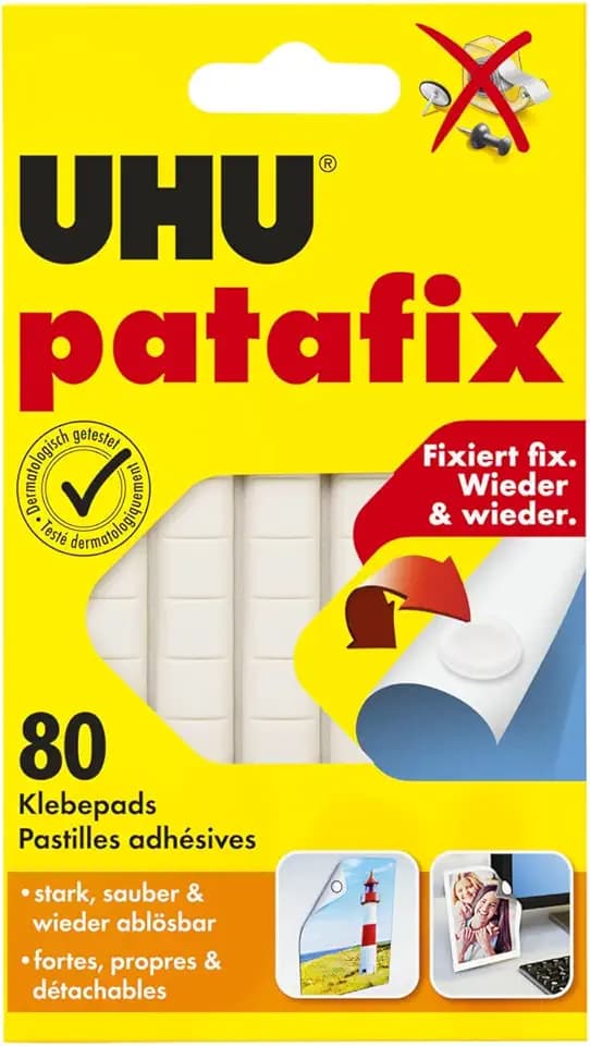 UHU 1648810 - Quadratini in pasta adesiva Patafix, 80 pezzi, colore: bianco