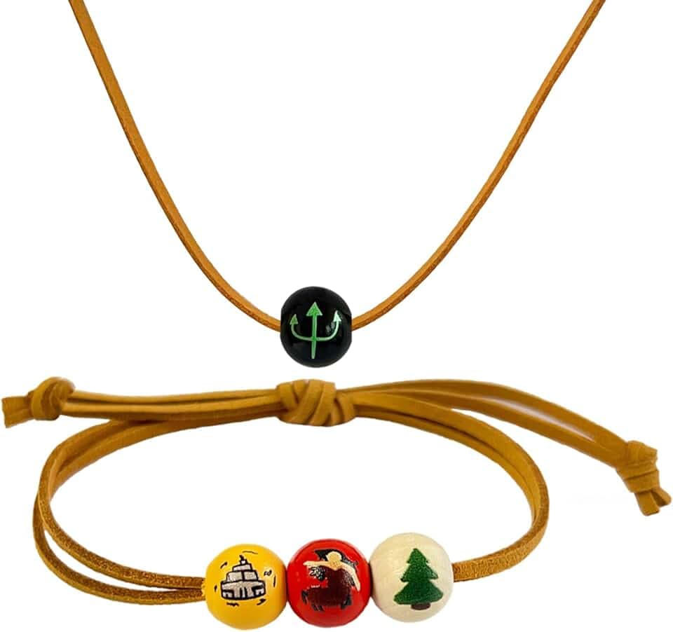 HJYZY Camp Half Blood Percy Collana Anas Braccialetto di perline di legno Mitologia greca Olympians Dei Accessori per i fan 2 pezzi, 1, Legno, Nessuna pietra preziosa