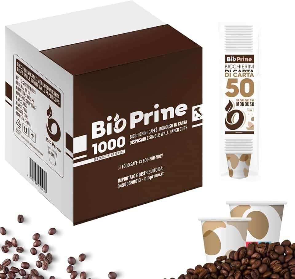 1000 Bicchierini Caffè Carta 65ml Monouso - Bicchieri Caffè Carta Biodegradabili - Bicchierini da Caffè usa e getta Ecosostenibili