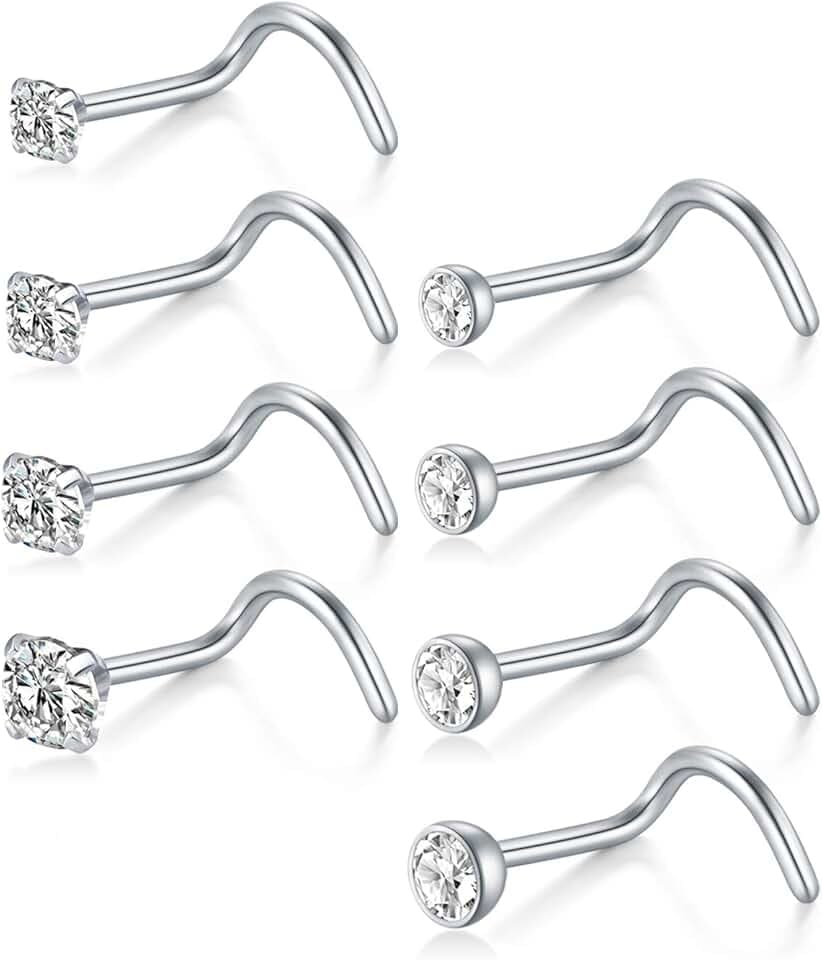AceFun Piercing Naso 18G 20G Set Acciaio Chirurgico 1,0mm 0,8mm a Forma di L e Borchie a Spirale con Sfera Opale CZ Anelli Naso Stud 7mm