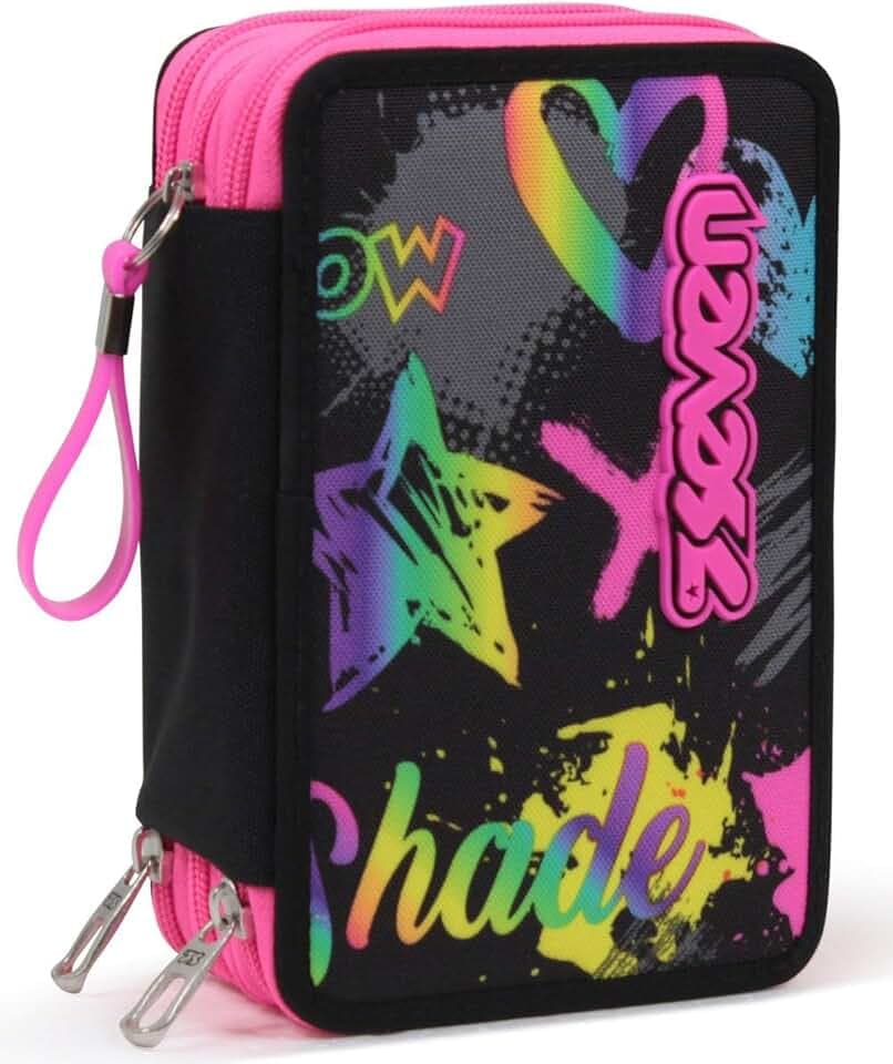 Seven Astuccio Scuola 3 Zip, Nero Fucsia, Iridescent, Portapenne Triplo Scomparto Accessoriato Con Penne, Matite e Colori, Accessori Scuola, Accessori Zaino, Scuola & Tempo libero, Bambina Ragazza