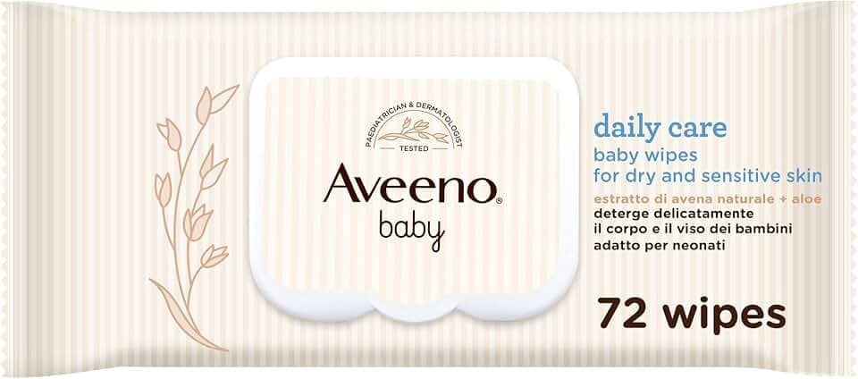 Aveeno Baby Daily Care Salviettine umidificate e delicate per neonati e bambini, Salviette neonato con Estratto di Avena e Aloe, Salviettine neonato senza profumo, solfati e alcol,72 pezzi