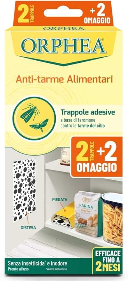 Orphea Antitarme Alimentare, Trappole Adesive Contro Le Tarme del Cibo, Farfalline, Senza Insetticida E Inodore (Confezione da 4 trappole)
