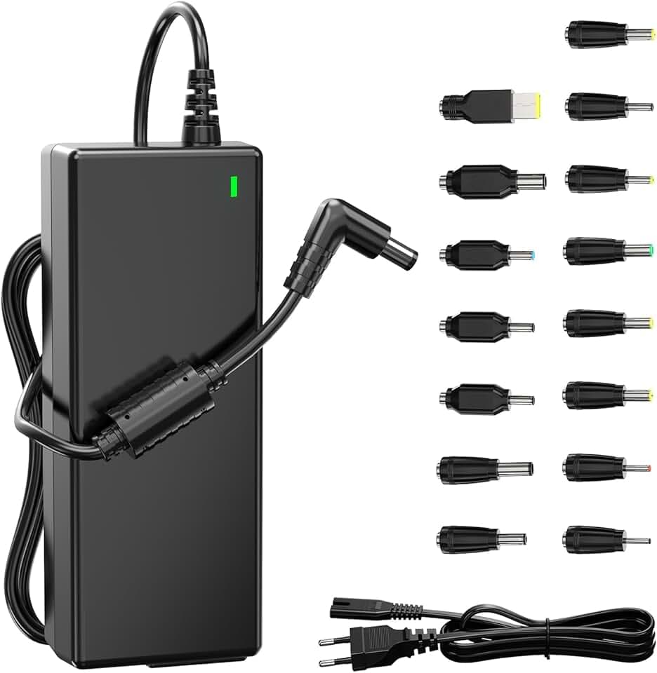 90W Caricatore Universale Notebook per PC Portatile – Compatibile con HP, ASUS, Lenovo, Dell, Acer, Toshiba, Sony, Samsung – 18.5V-20V, 4.74A Max, 15 Connettori (Senza USB-C)
