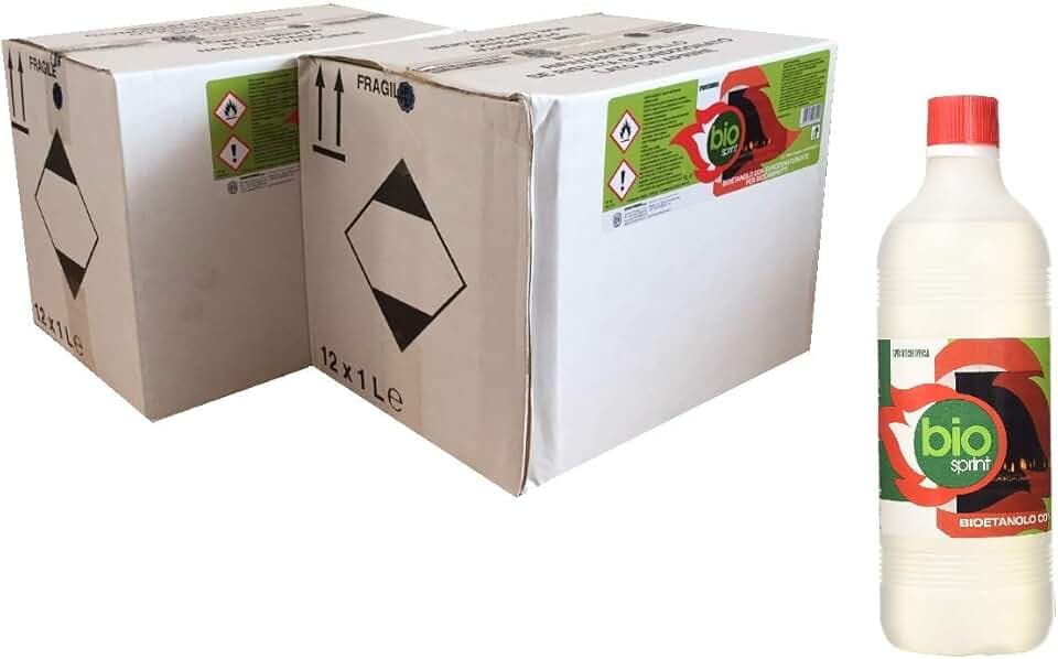 24x Bioetanolo da 1 lt combustibile liquido ecologico naturale inodore per camino stufa biocamino BIOSPRINT