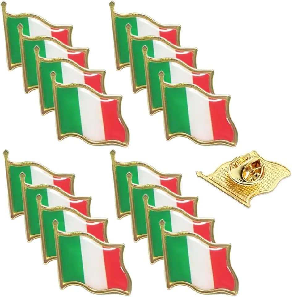 AEIXYA 16 Pezzi Spilla Bandiera Italiana, Ciondolo Metallico Smaltato a Mano, Bavero Pin per Tifosi Calcio, Festa della Repubblica, Regalo Patriottico Italiano con Tricolore