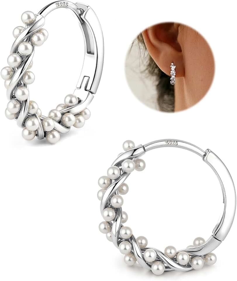 YADOCA Orecchini Argento 925 Orecchini di Perle, Orecchini Cerchio di Perle per Donne Adolescenti Orecchini da Sposa in Argento/Oro/Oro Rosa