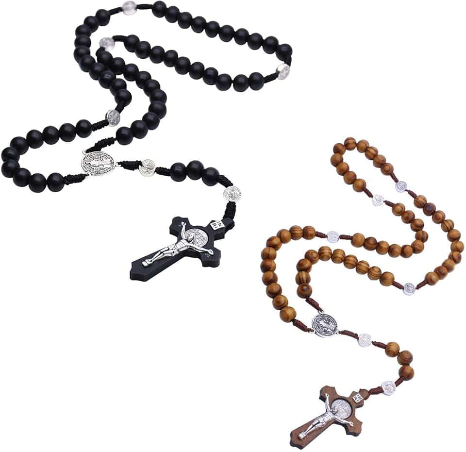 EHDWXVZM 2 collane rosario per la comunione dei ragazzi, con croce e perline di legno