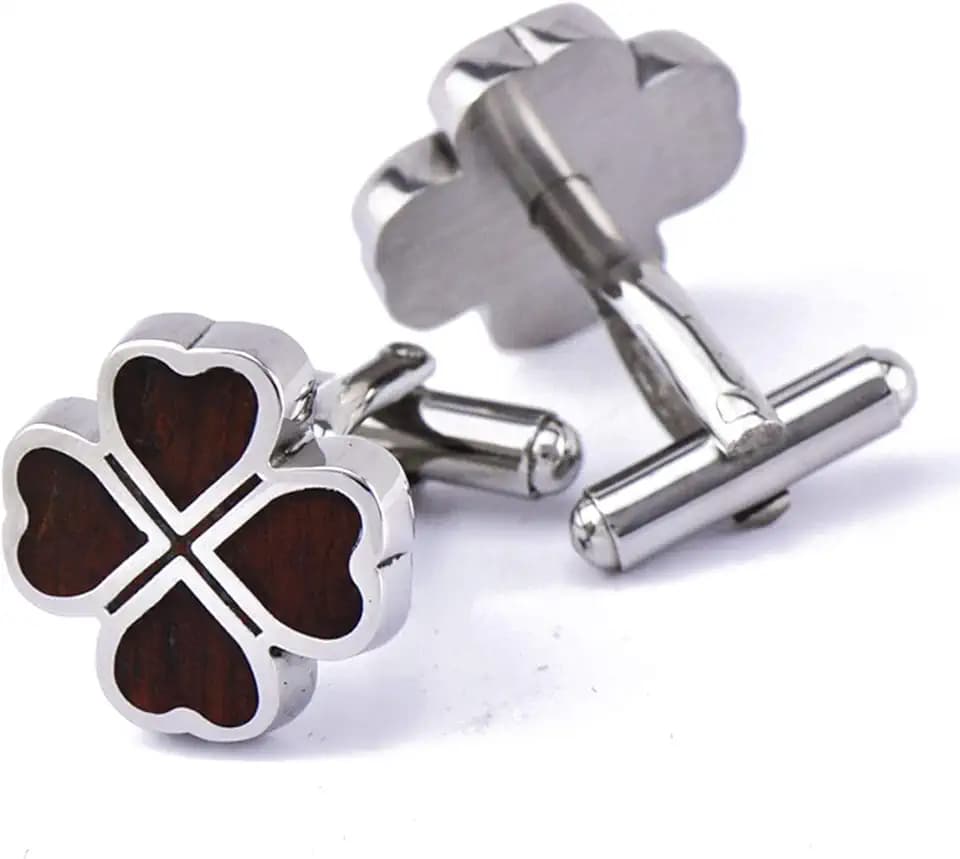 Daesar Gemelli Eleganti Gemelli Uomo Camicia Quadrifoglio Gemelli Camicia Rosso Argento