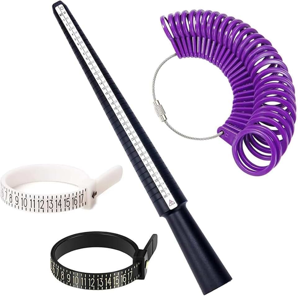 NJCXOLA 4 Pezzi Misuratori per Anelli, Misuratore di Anelli Professionale, Strumento Calibro per la Misurazione Degli Anello Scala di Misure Dimensione da Dito per Taglie Standard di EU US UK
