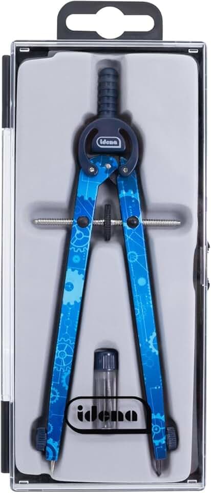 Idena 20165 - Macchina a compasso con rotella centrale, bussola a regolazione rapida in astuccio, incluse due ricariche di ricambio in confezione