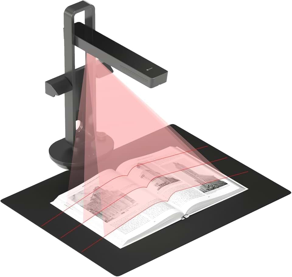 Scanner Portatile per Libri CZUR Aura Pro Scanner per Documenti Max Formato A3 con Lampada con Riconoscimento Multilingua (OCR), Compatibile con MacOS e Windows