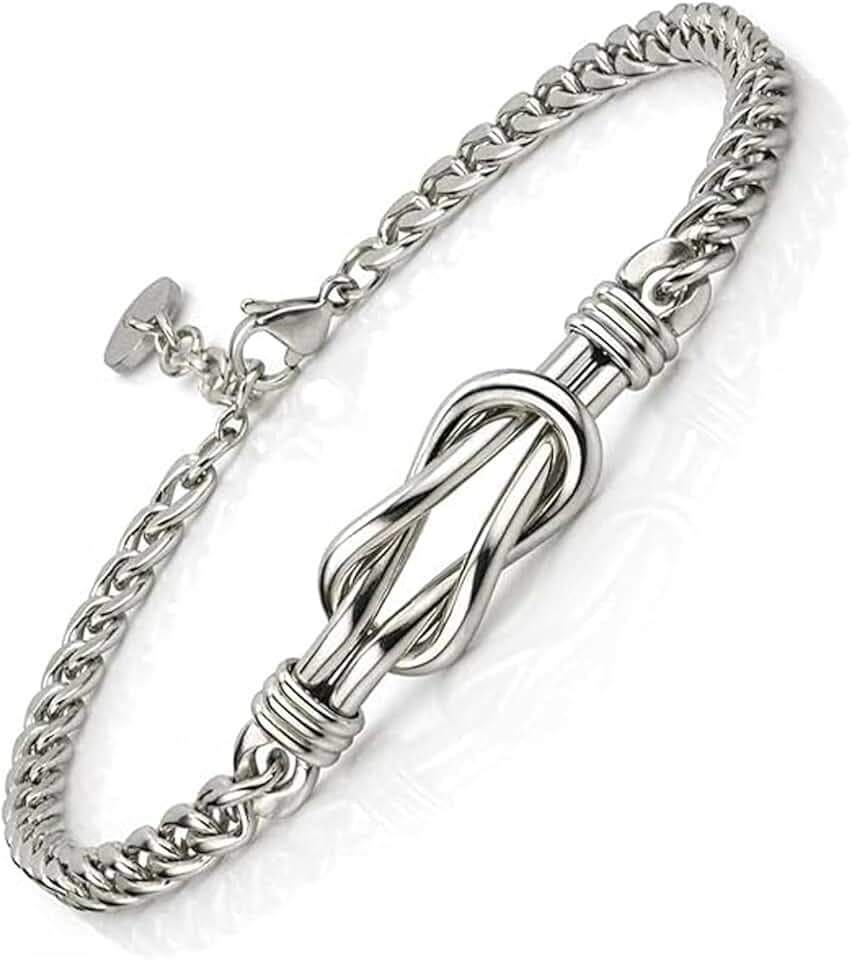 SAGA GIOIELLI Bracciale Uomo Acciaio con Nodo Centrale, infinito Design – Idea Regalo Festa del Papà, Compleanno, Natale, San Valentino, Anniversario - Confezione regalo inclusa