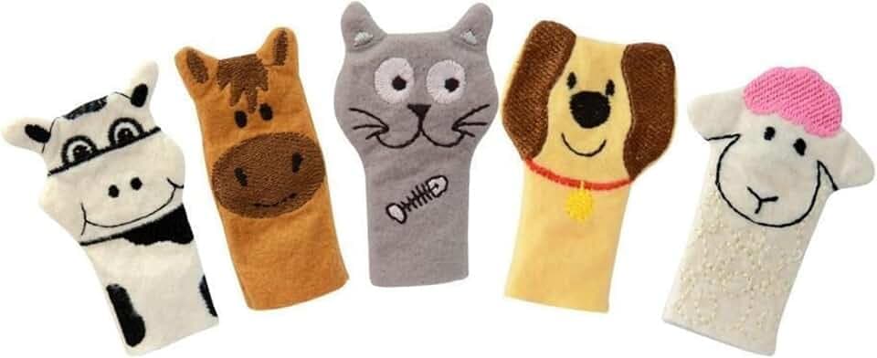 Fattoria - Set di bambole da dito, 5 pezzi, a partire dai 6 mesi, in feltro colorato per neonati e bambini