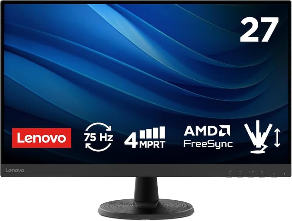 Lenovo D27-45 Monitor - Display 27 pollici FullHD (1920 x 1080, VA, Bordi Ultrasottili, AMD FreeSync, 4ms, 75Hz, Cavo HDMI, Input HDMI + VGA) - Raven Black - Esclusiva Amazon