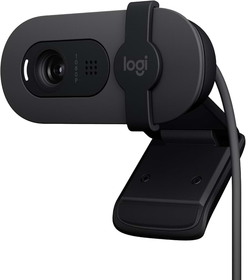 Logitech Brio 100 Full HD per riunioni e streaming, bilanciamento automatico illuminazione, microfono integrato, copriobiettivo, USB-A per Microsoft Teams, Google Meet, Zoom ecc - Grafite