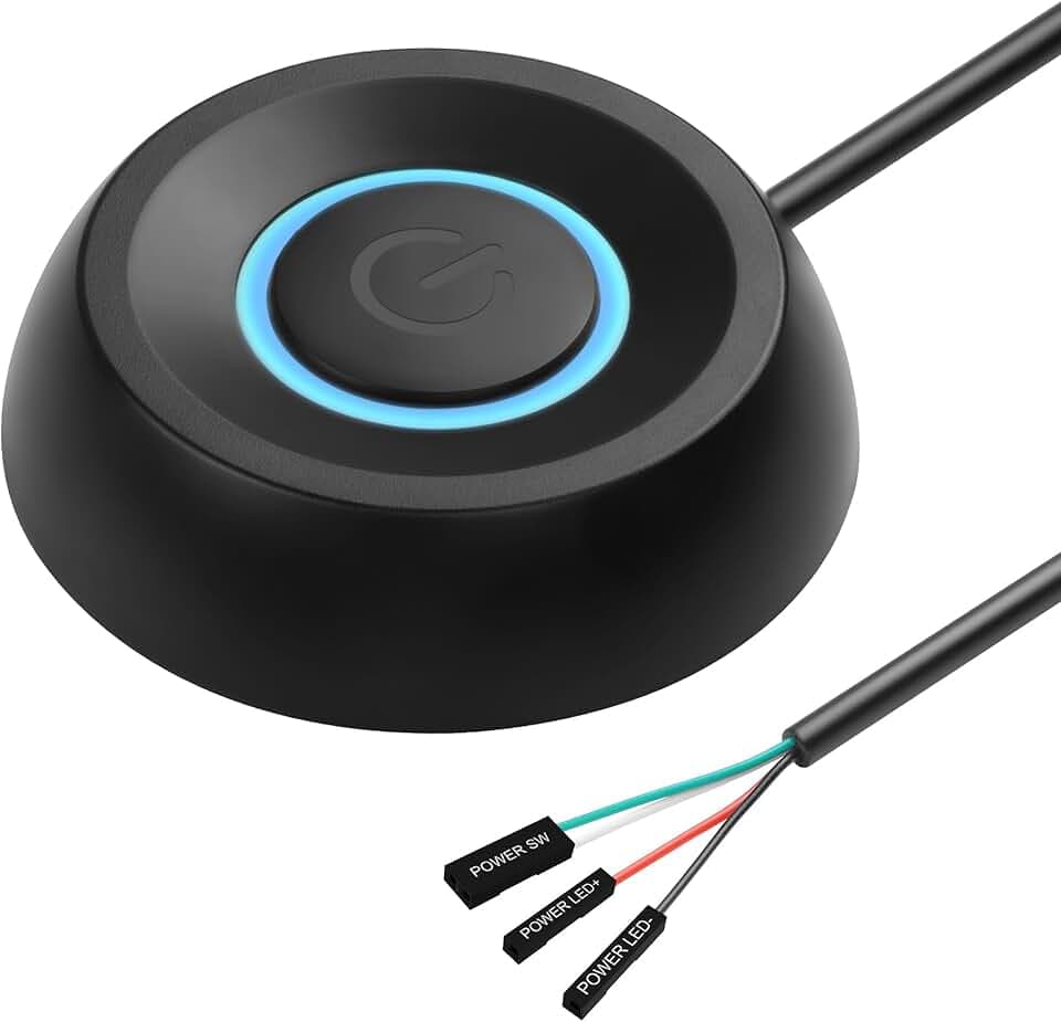 SinLoon Interruttore di alimentazione PC, computer desktop interruttore di alimentazione avvio remoto esterno scheda madre del computer 5,9FT interruttore di alimentazione, pulsante, prolunga con luce