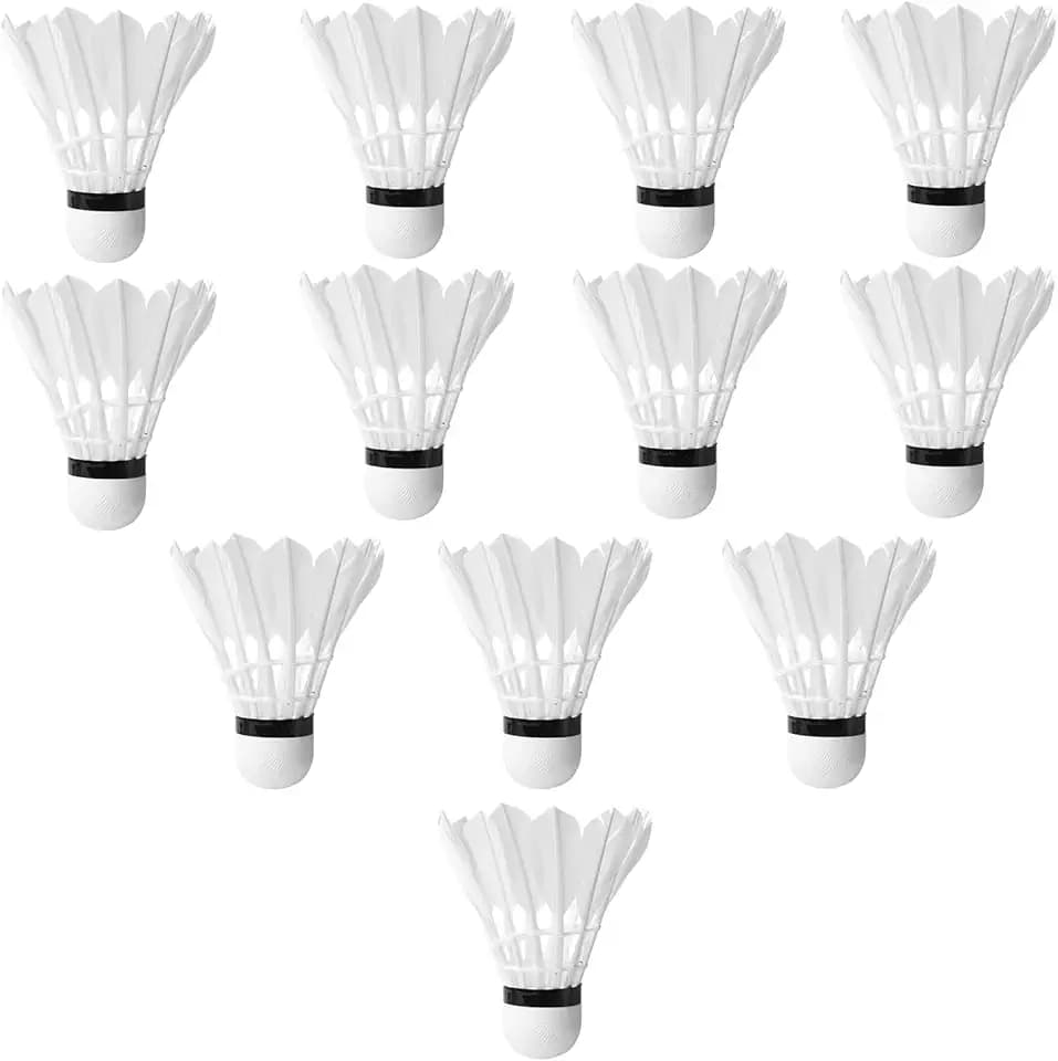 Nizirioo 12 palline da badminton: volani in piuma d'oca, testa in sughero, allenamento sportivo, ad alta velocità, da giardino, a forma di piuma d'oca, per interni ed esterni (bianco)